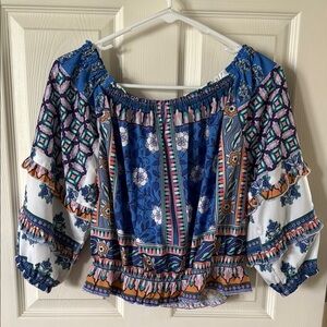 Floral Bohemian Blue and White Top